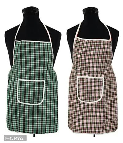 Cotton Waterproof Kitchen Apron with Front Pocket Set of 2 Pcs Assorted Colors-thumb0