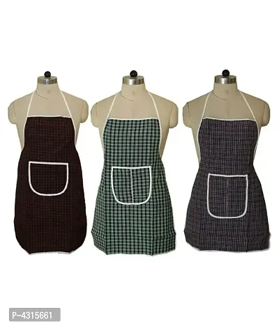 Cotton 3 Piece Kitchen Apron with Front Pocket Set - Multicolour-thumb0