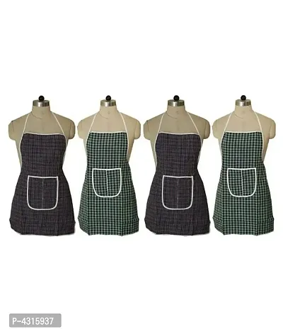 Multi Check Design Waterproof Kitchen Apron with Front Pocket Set of 4 Pcs