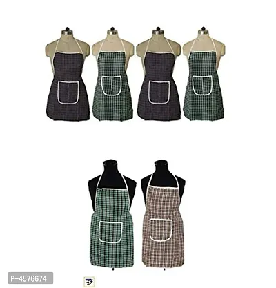 Multicolor Check Design Cotton Kitchen Apron with Front Utility Pocket (Pack of 6) Color As Per Availability-thumb0