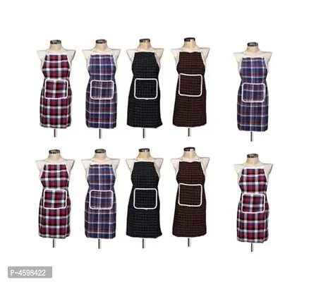 Multicolor Check Design Cotton Kitchen Apron with Front Utility Pocket (Pack of 10) Color