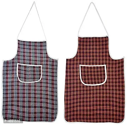 Multi Check Design Waterproof Kitchen Apron with Front Pocket Set of 2 Pcs