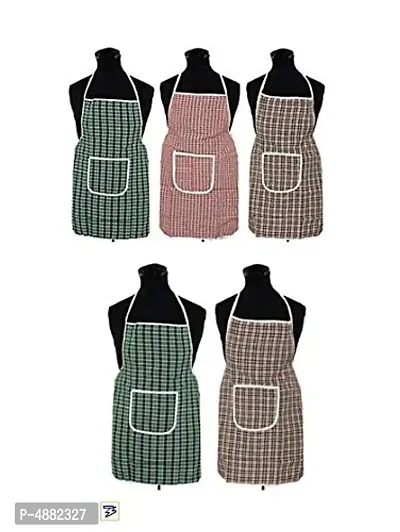 Multicolor Check Design Cotton Kitchen Apron with Front Utility Pocket (Pack of 5)