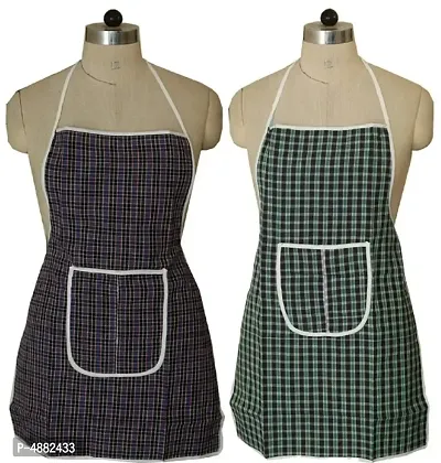 Multi Check Design Waterproof Kitchen Apron with Front Pocket Set of 2 Pcs-thumb0