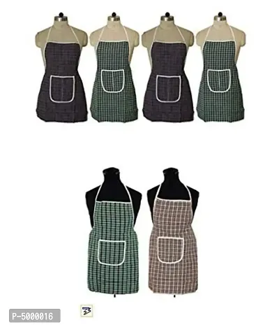 Multicolor Check Design Cotton Kitchen Apron with Front Utility Pocket (Pack of 6)