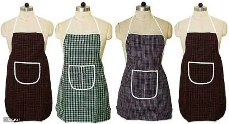 Multicolor Checks Design Cotton Kitchen Apron with Front Utility Pocket (Pack of 4)