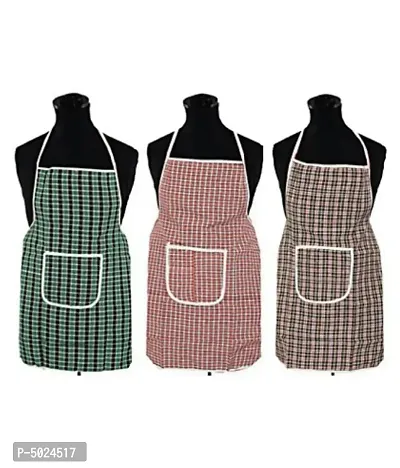 Designer Check Design Cotton Waterproof Kitchen Apron with Front Pocket Set of 3 Pcs-thumb0