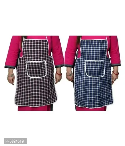 Multi Check Design Waterproof Kitchen Apron with Front Pocket Set of 2 Pcs