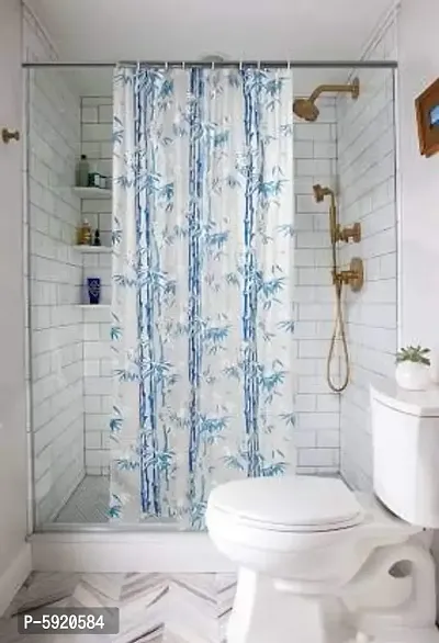 Polyvinyl Chloride Shower Curtains for Bathroom 7 feet Height 4.5 feet Width Bamboo Branches Pattern Blue with 8 Hooks-thumb0