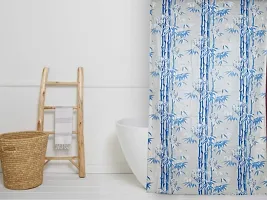 Polyvinyl Chloride Shower Curtains for Bathroom 7 feet Height 4.5 feet Width Bamboo Branches Pattern Blue with 8 Hooks-thumb1