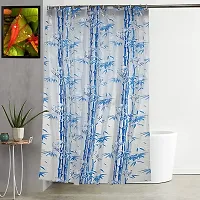 Polyvinyl Chloride Shower Curtains for Bathroom 7 feet Height 4.5 feet Width Bamboo Branches Pattern Blue with 8 Hooks-thumb2