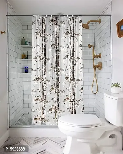 Bamboo Leaf Design Waterproof Shower Curtain for Bathroom, 7 Feet PVC Curtain with 8 Hooks &ndash; 54&rdquo;x 84&rdquo;, Brown Color-thumb0
