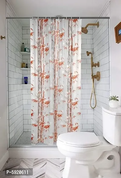 Bamboo Leaf Design Waterproof Shower Curtain for Bathroom, 7 Feet PVC Curtain with 8 Hooks &ndash; 54&rdquo;x 84&rdquo;, Orange Color-thumb0