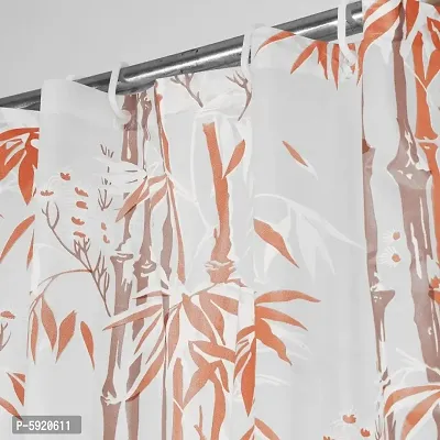 Bamboo Leaf Design Waterproof Shower Curtain for Bathroom, 7 Feet PVC Curtain with 8 Hooks &ndash; 54&rdquo;x 84&rdquo;, Orange Color-thumb2