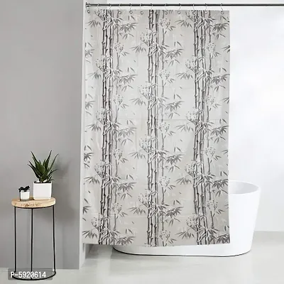 Bamboo Design PVC Shower Curtain with 8 Hooks (Grey, 7 Feet)-thumb0
