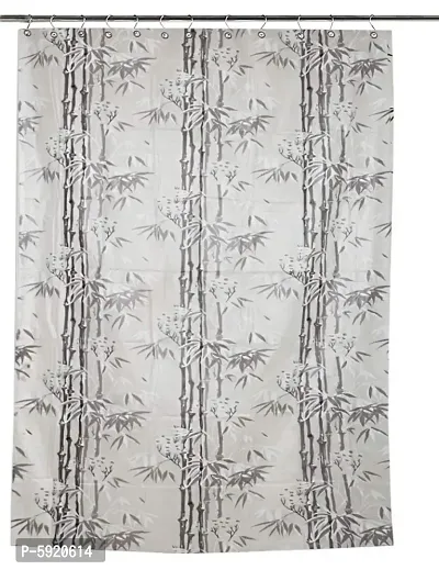 Bamboo Design PVC Shower Curtain with 8 Hooks (Grey, 7 Feet)-thumb3