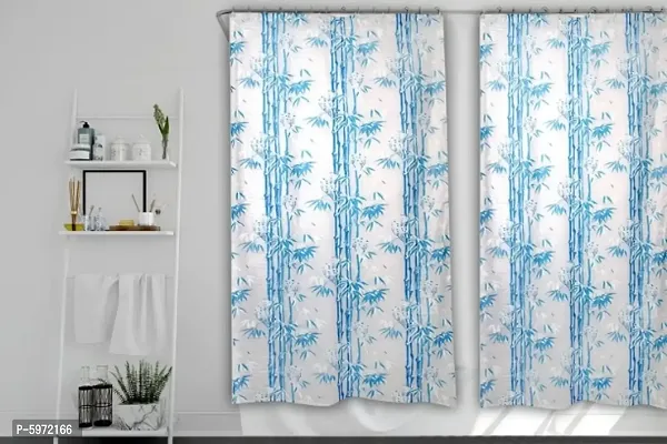 Chloride Shower Curtains for Bathroom 7 feet Height 4.5 feet Width Bamboo Branches Pattern Blue Set of Two with 16 Hooks (Blue)-thumb0