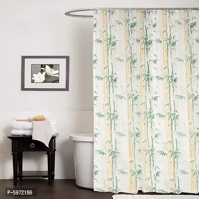 Bamboo Leaf Design Waterproof Shower Curtain Set of 2 for Bathroom, 7 Feet PVC Curtains with 16 Hooks &ndash; 54&rdquo;x 84&rdquo;, Green Color-thumb0