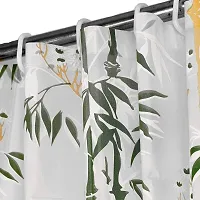 Bamboo Leaf Design Waterproof Shower Curtain Set of 2 for Bathroom, 7 Feet PVC Curtains with 16 Hooks &ndash; 54&rdquo;x 84&rdquo;, Green Color-thumb1