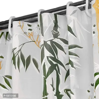 Bamboo Leaf Design Waterproof Shower Curtain Set of 2 for Bathroom, 7 Feet PVC Curtains with 16 Hooks &ndash; 54&rdquo;x 84&rdquo;, Green Color-thumb2