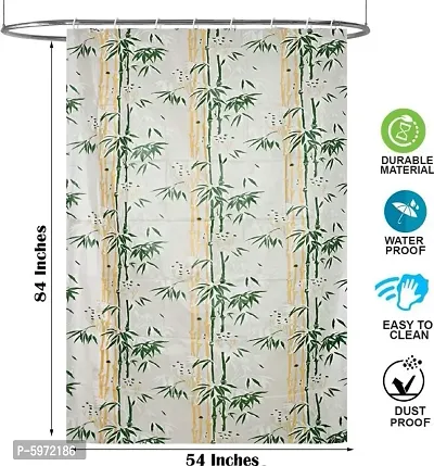 Bamboo Leaf Design Waterproof Shower Curtain Set of 2 for Bathroom, 7 Feet PVC Curtains with 16 Hooks &ndash; 54&rdquo;x 84&rdquo;, Green Color-thumb3