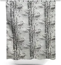 Bamboo Design PVC Shower Curtain Set of 2  with 16 Hooks, Grey Color, 7 Feet-thumb1