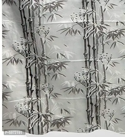 Bamboo Design PVC Shower Curtain Set of 2  with 16 Hooks, Grey Color, 7 Feet-thumb3