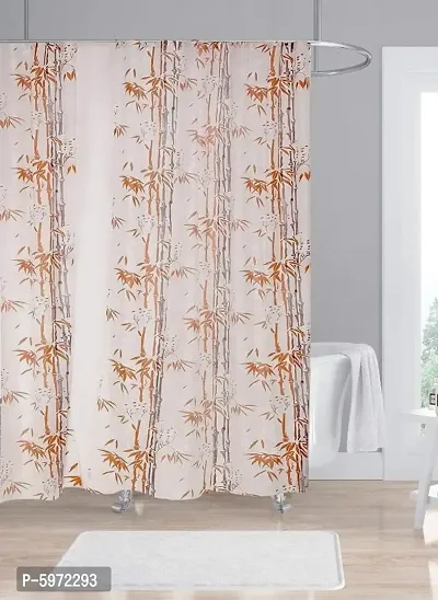Plastic / PVC , Water Proof Shower Curtain 7ft, Bamboo Design (Orange) Set of 2 with 16 Hooks-thumb0