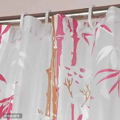 Shower Curtains for Bathroom 7 feet Height 4.5 feet Width Bamboo Branches Pattern Pink Set of Two with 16 Hooks-thumb3