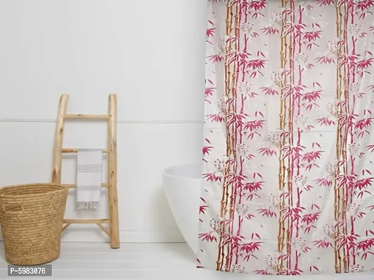 Shower Curtains for Bathroom 7 feet Height 4.5 feet Width Bamboo Branches Pattern Pink Set of Two with 16 Hooks-thumb0