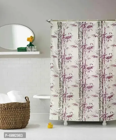 Pack of 2 PVC Printed Waterproof Shower Curtain (Bamboo Design Purple,7 Feet) with 16 Hooks ndash; 54rdquo;x 84