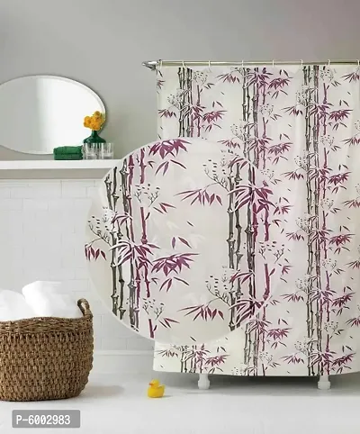 Pack of 2 PVC Printed Waterproof Shower Curtain (Bamboo Design Purple,7 Feet) with 16 Hooks ndash; 54rdquo;x 84-thumb2