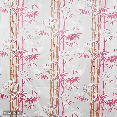 Bamboo Leaf Design Waterproof Shower Curtain for Bathroom, 7 Feet PVC Curtain with 8 Hooks &ndash; 54&rdquo;x 84&rdquo; Inches (Pink)-thumb3