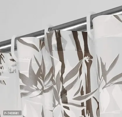 Bamboo Leaf Design Waterproof Shower Curtain for Bathroom, 7 Feet PVC Curtain with 8 Hooks ndash; 54rdquo;x 84rdquo; Inches (Brown)-thumb3