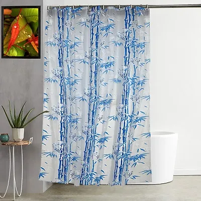 Bamboo Leaf Design Waterproof Shower Curtain for Bathroom, 7 Feet PVC Curtain with 8 Hooks ndash; 54rdquo;x 84rdquo; Inches (Blue)