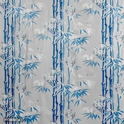 Bamboo Leaf Design Waterproof Shower Curtain for Bathroom, 7 Feet PVC Curtain with 8 Hooks &ndash; 54&rdquo;x 84&rdquo; Inches (Blue)-thumb2