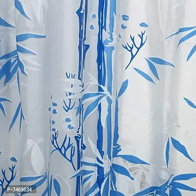 Bamboo Leaf Design Waterproof Shower Curtain for Bathroom, 7 Feet PVC Curtain with 8 Hooks &ndash; 54&rdquo;x 84&rdquo; Inches (Blue)-thumb3