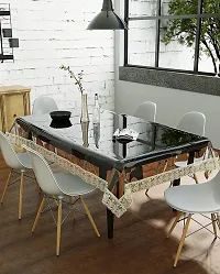 6 Seater Waterproof Transparent Dining Table Cover Clear PVC Plastic Sheet Cover ,88 x 58 Inches,Rectangular,Pack of 1 (Golden LACE Transparent)-thumb2