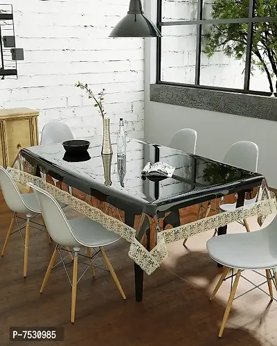 6 Seater Waterproof Transparent Dining Table Cover Clear PVC Plastic Sheet Cover ,88 x 58 Inches,Rectangular,Pack of 1 (Golden LACE Transparent)-thumb3