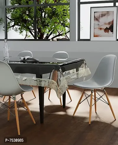 6 Seater Waterproof Transparent Dining Table Cover Clear PVC Plastic Sheet Cover ,88 x 58 Inches,Rectangular,Pack of 1 (Golden LACE Transparent)-thumb4