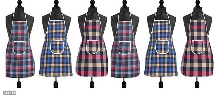Waterproof Cotton Kitchen Apron with Front Pocket (Multicolour) set of 6