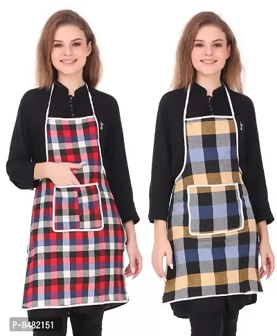 Waterproof Cotton Kitchen Apron with Front Pocket (Multicolour) set of 2-thumb0
