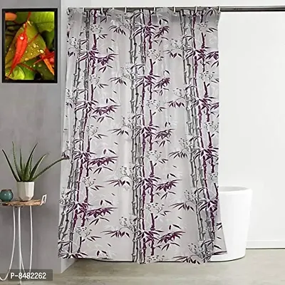 Bamboo Design PVC Shower Curtain 7 Feet with Hooks (7 FEET Purple Set of 1)-thumb0