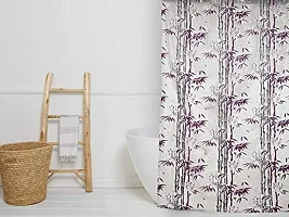 Bamboo Design PVC Shower Curtain 7 Feet with Hooks (7 FEET Purple Set of 1)-thumb1