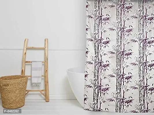 Bamboo Design PVC Shower Curtain 7 Feet with Hooks (7 FEET Purple Set of 1)-thumb2