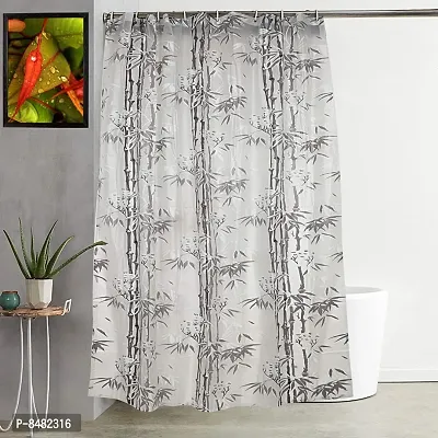 Bamboo Design PVC Shower Curtain 7 Feet with Hooks (7 FEET Grey Set of 1)-thumb0