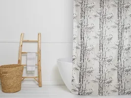 Bamboo Design PVC Shower Curtain 7 Feet with Hooks (7 FEET Grey Set of 1)-thumb1