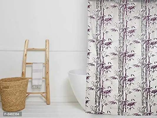 Bamboo Design PVC Shower Curtain 7 Feet with Hooks (7 FEET Purple Set of 2)-thumb3