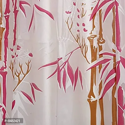 Bamboo Design PVC Shower Curtain 7 Feet with Hooks (7 FEET Pink Set of 2)-thumb2