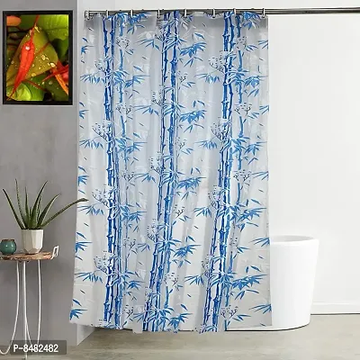 Bamboo Design PVC Shower Curtain 7 Feet with Hooks (7 FEET Blue Set of 1)-thumb0